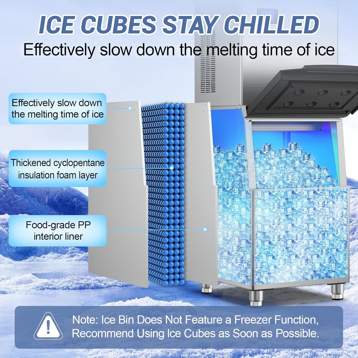 Ice Maker Commercial Ice Machine Large Capacity Stainless Steel 500 Lbs/24H Industrial Ice Machine