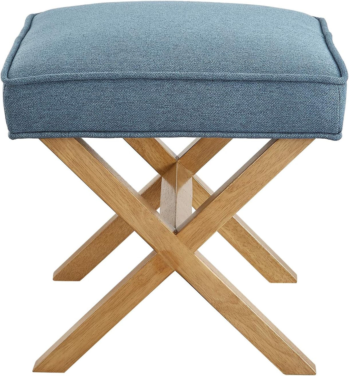 Amazon Basics Small Ottoman Foot Rest, Mid-Century Modern X Square Polyester Foot Stool, Indigo