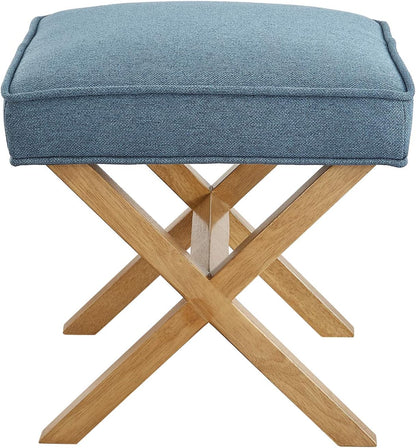 Amazon Basics Small Ottoman Foot Rest, Mid-Century Modern X Square Polyester Foot Stool, Indigo