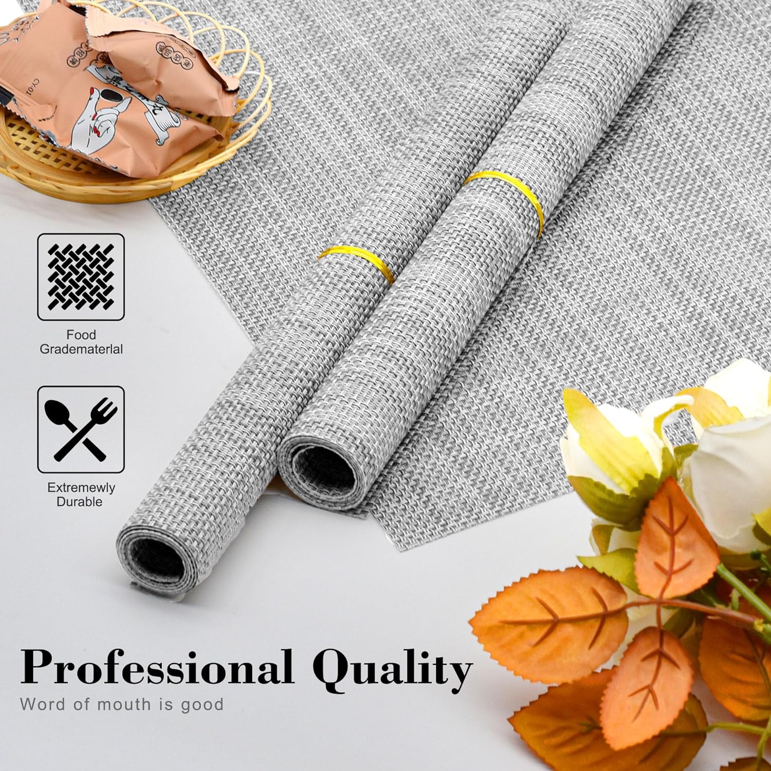 Placemats Set of 6 Washable Indoor/Outdoor Vinyl Place Mats for Dining Table Durable Non-Slip Heat
