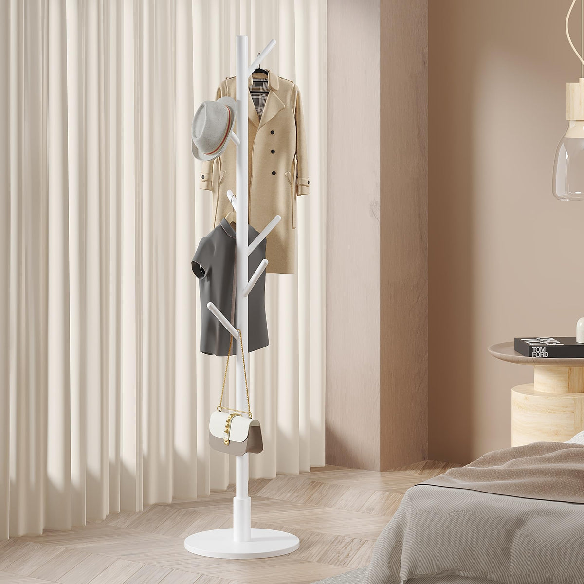 VECELO Coat Rack Freestanding, Entryway Hanger Stand, Umbrella Holder, Hall Tree With Hooks, Floor