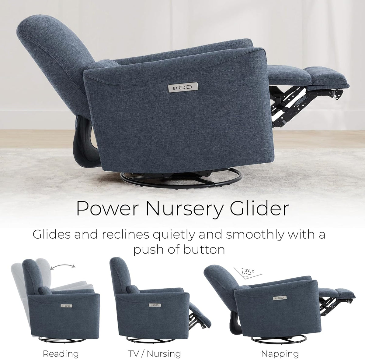 CHITA Power Recliner Chair Swivel Glider, FSC Certified Upholstered Fabric Living Room Nursery