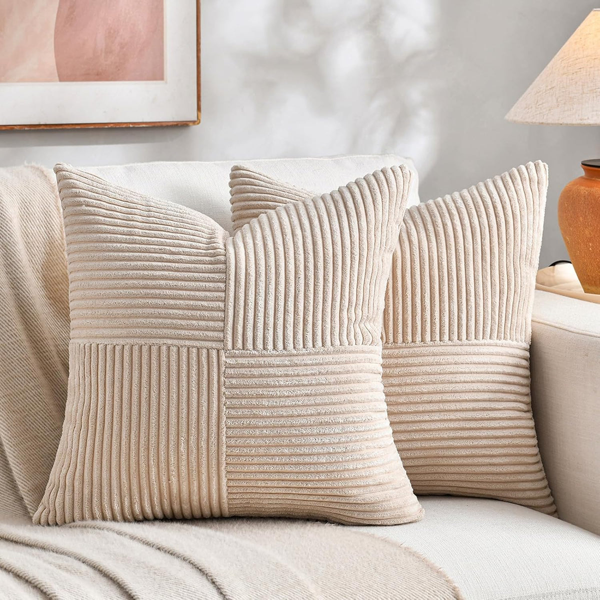 Fancy Homi 2 Packs Tan Decorative Throw Pillow Covers 20x20 Inch for Living Room Couch Bed Sofa