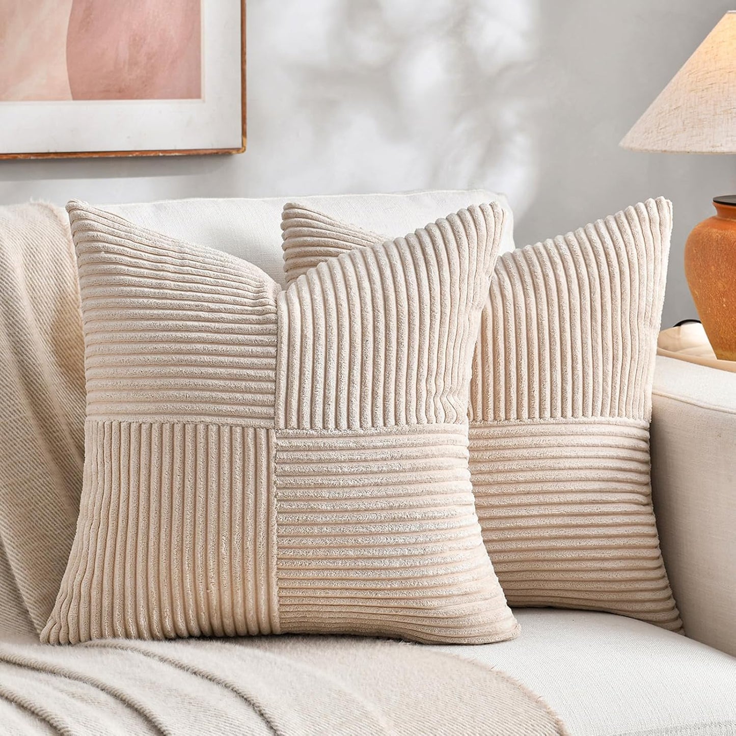 Fancy Homi 2 Packs Tan Euro Decorative Throw Pillow Covers 26x26 Inch for Living Room Couch Bed