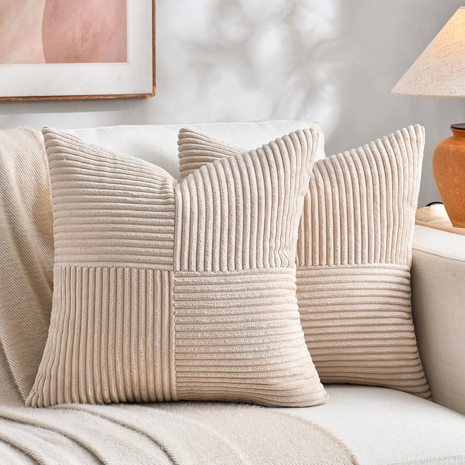 Fancy Homi 2 Packs Tan Decorative Throw Pillow Covers 18x18 Inch for Living Room Couch Bed, Rustic