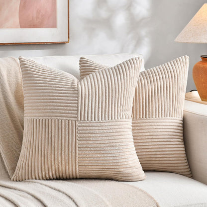 Fancy Homi 2 Packs Tan Decorative Throw Pillow Covers 18x18 Inch for Living Room Couch Bed, Rustic