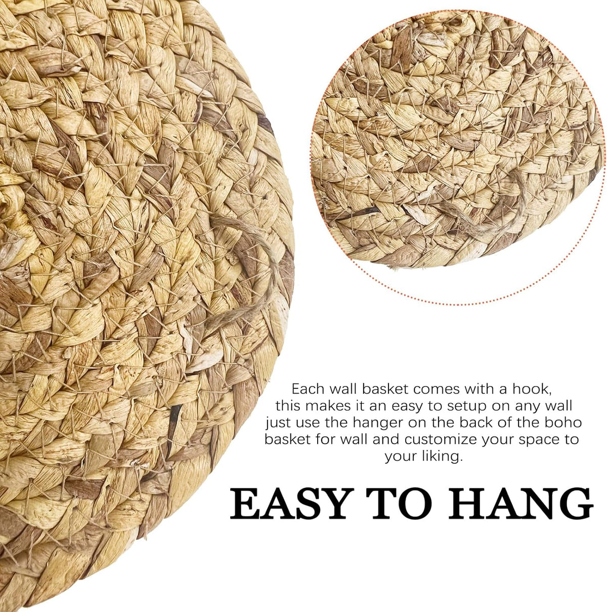 7 Pack Boho Wall Basket Decor - Seagrass Rattan Wicker Wall Decor Round Handmade Hanging Rustic
