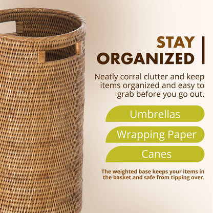 KOUBOO La Jolla Rattan Umbrella Stand, Handmade, Honey Brown, Umbrella Holder, Sturdy, Walking