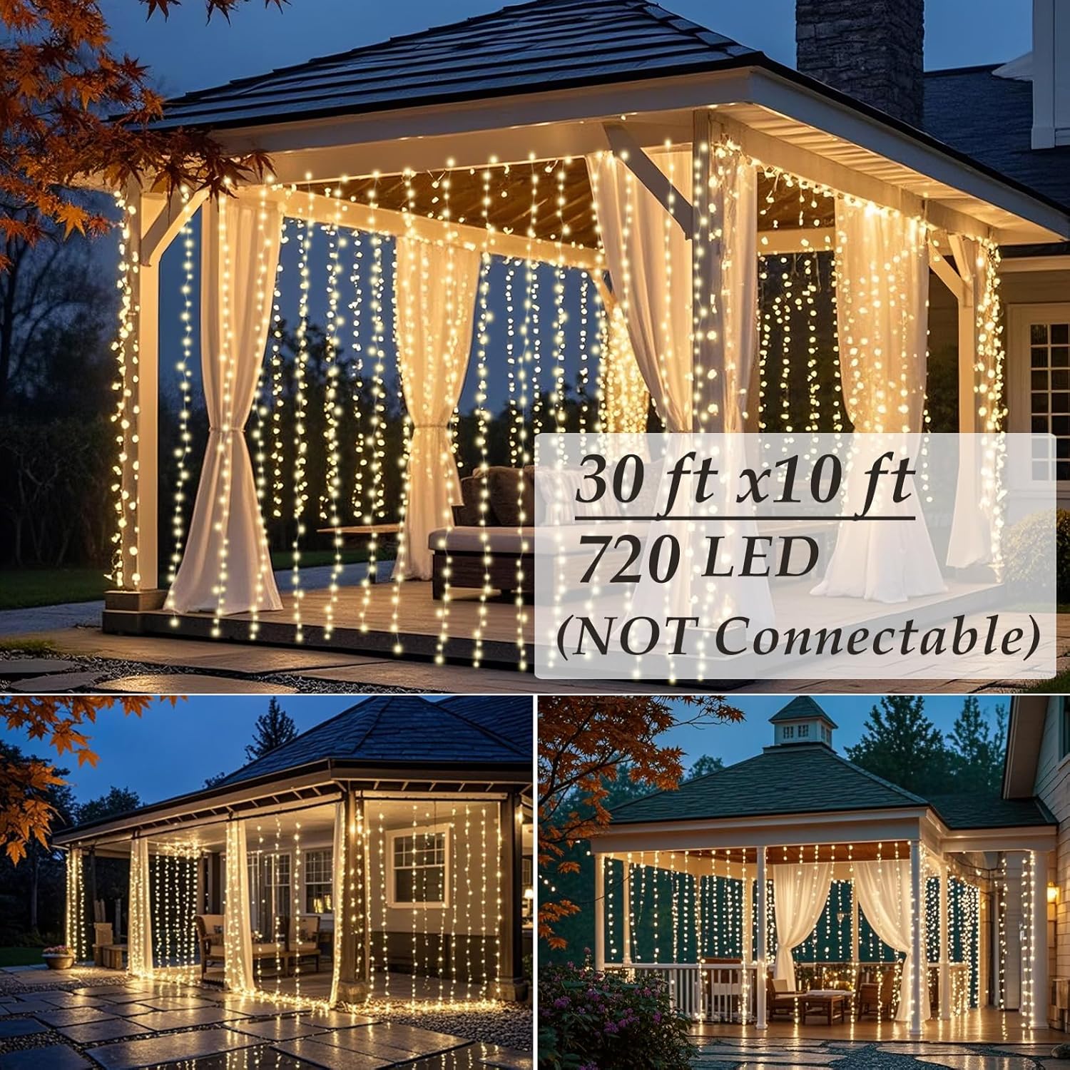 Solhice LED Curtain Lights Outdoor 30ft x10ft, 720 LED Plug in Hanging String Lights Indoor