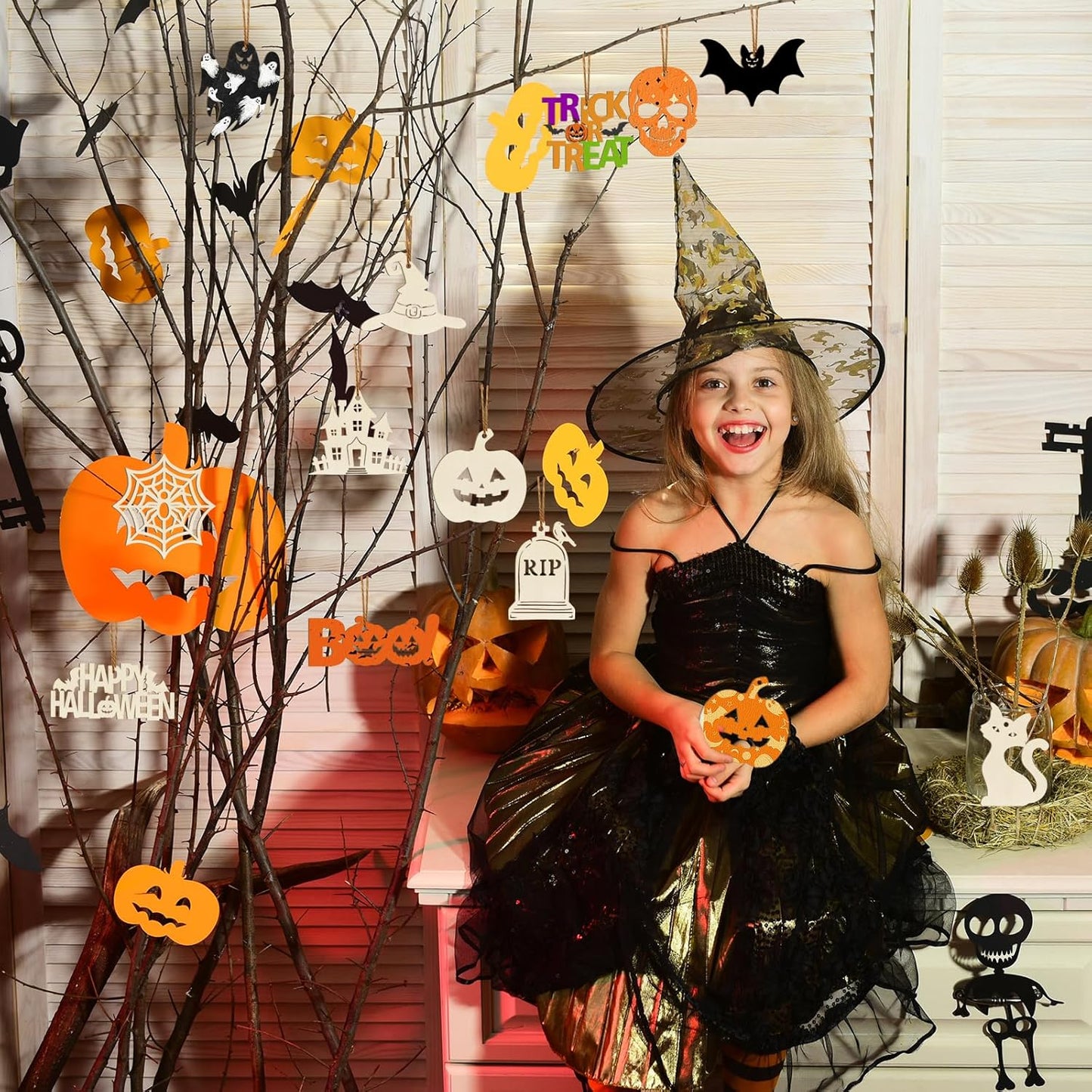 80PCS Wooden Halloween Ornaments to Paint Fall Decorations,10 Styles DIY Blank Autumn Unfinished