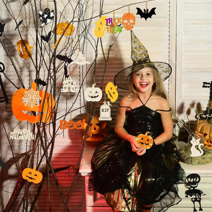 80PCS Wooden Halloween Ornaments to Paint Fall Decorations,10 Styles DIY Blank Autumn Unfinished