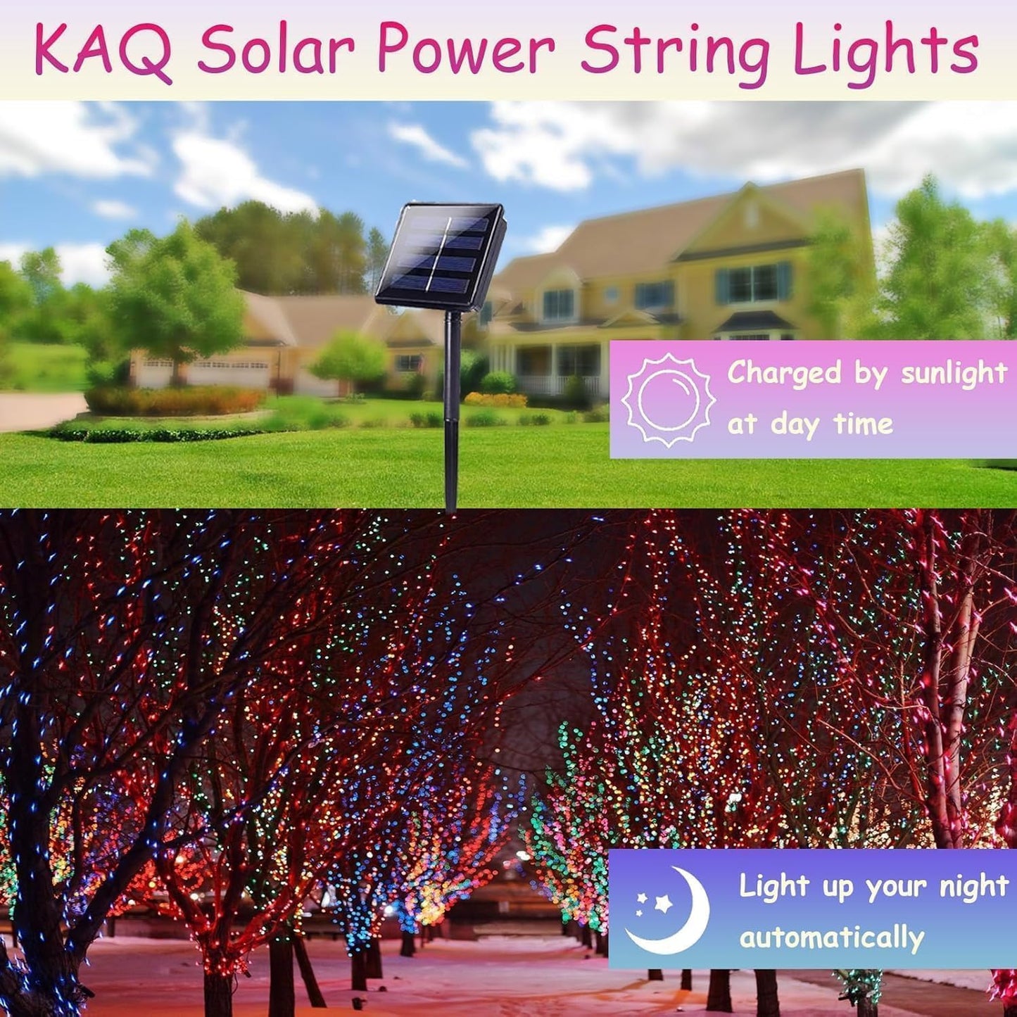 Multicolor Solar Christmas Lights 2Pack Total 180FT 500LED, String Light Outdoor Waterproof, Auto