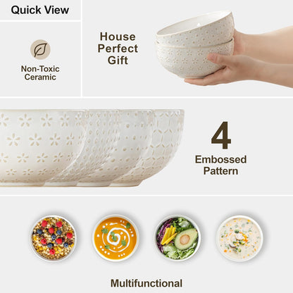 MALACASA Cereal Bowls, 30 Ounce Ceramic Soup Bowl for Kitchen, Stoneware Bowls Set of 4 with