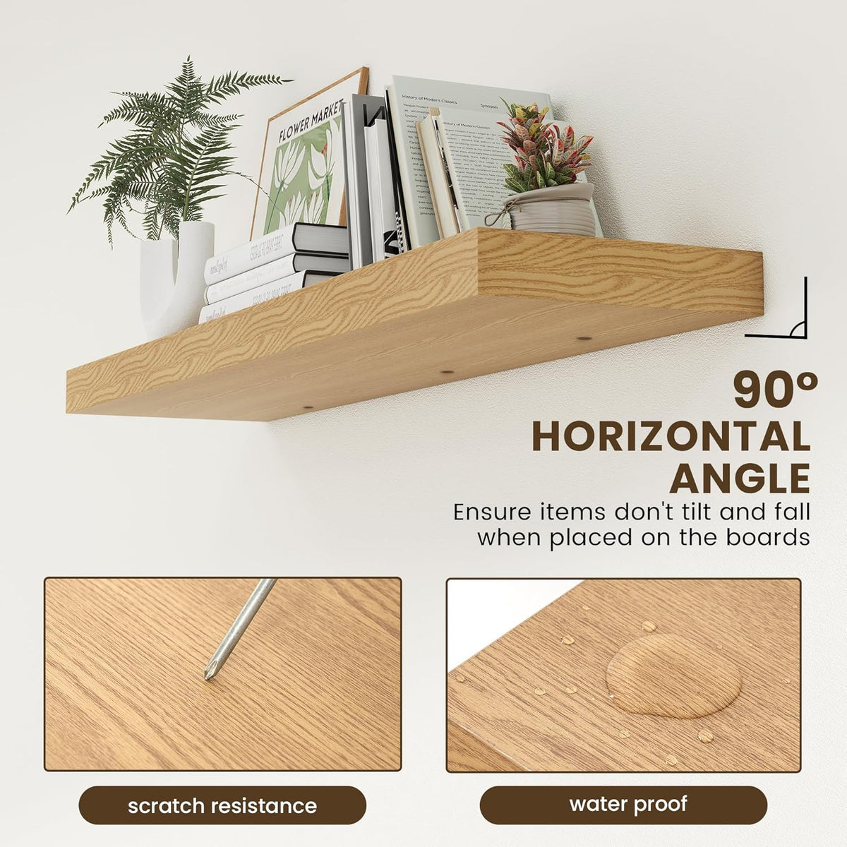 12 Inch Deep Floating Shelves for Wall, 48W x 12D Rustic Oak Wood Floating Shelves, Large Floating