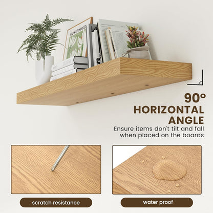 12 Inch Deep Floating Shelves for Wall, 48W x 12D Rustic Oak Wood Floating Shelves, Large Floating