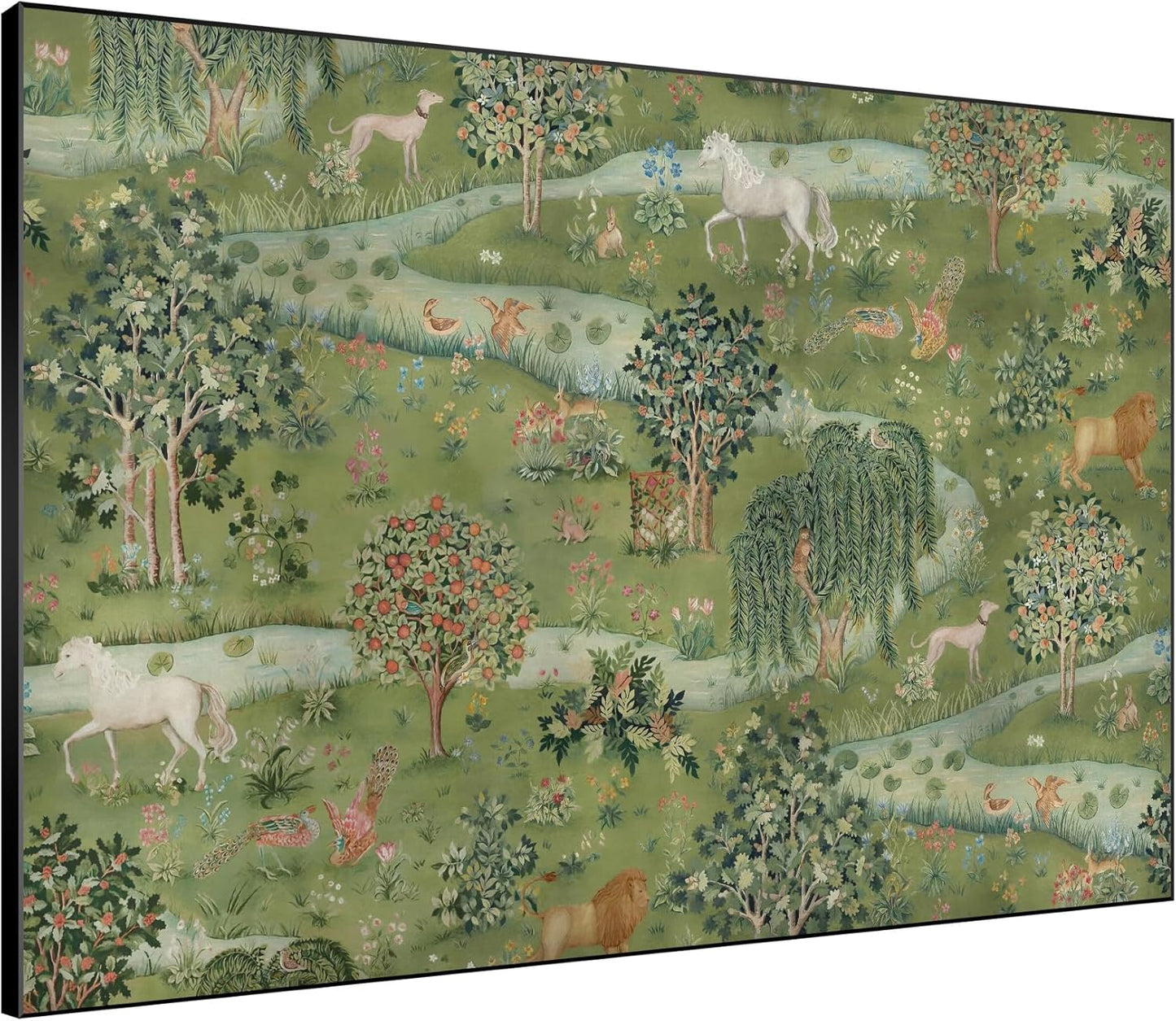 SIGNWIN 60"x72" Extra Large Framed Wall Art Medieval Fantasy Forest with Woodland Animals