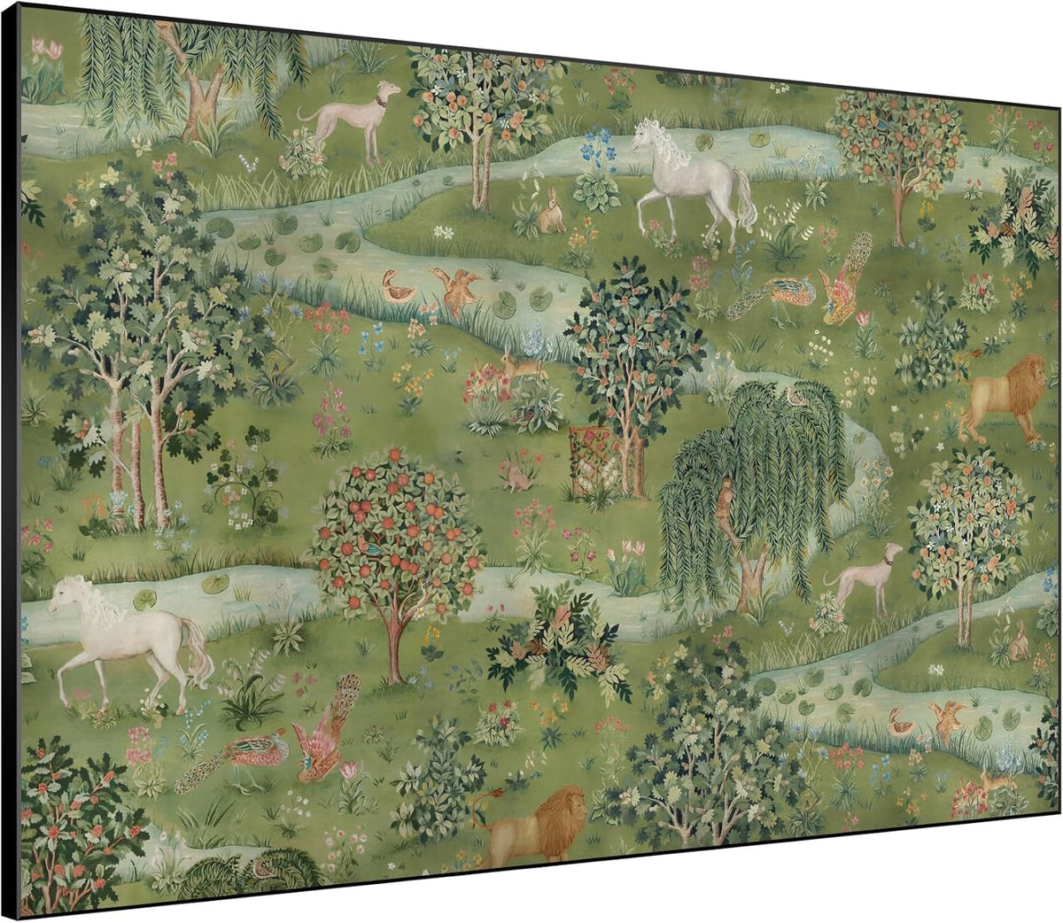 SIGNWIN 60"x72" Extra Large Framed Wall Art Medieval Fantasy Forest with Woodland Animals