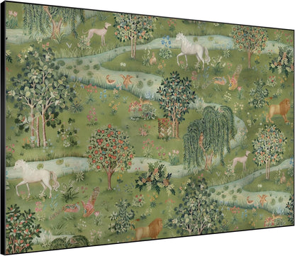 SIGNWIN 60"x72" Extra Large Framed Wall Art Medieval Fantasy Forest with Woodland Animals