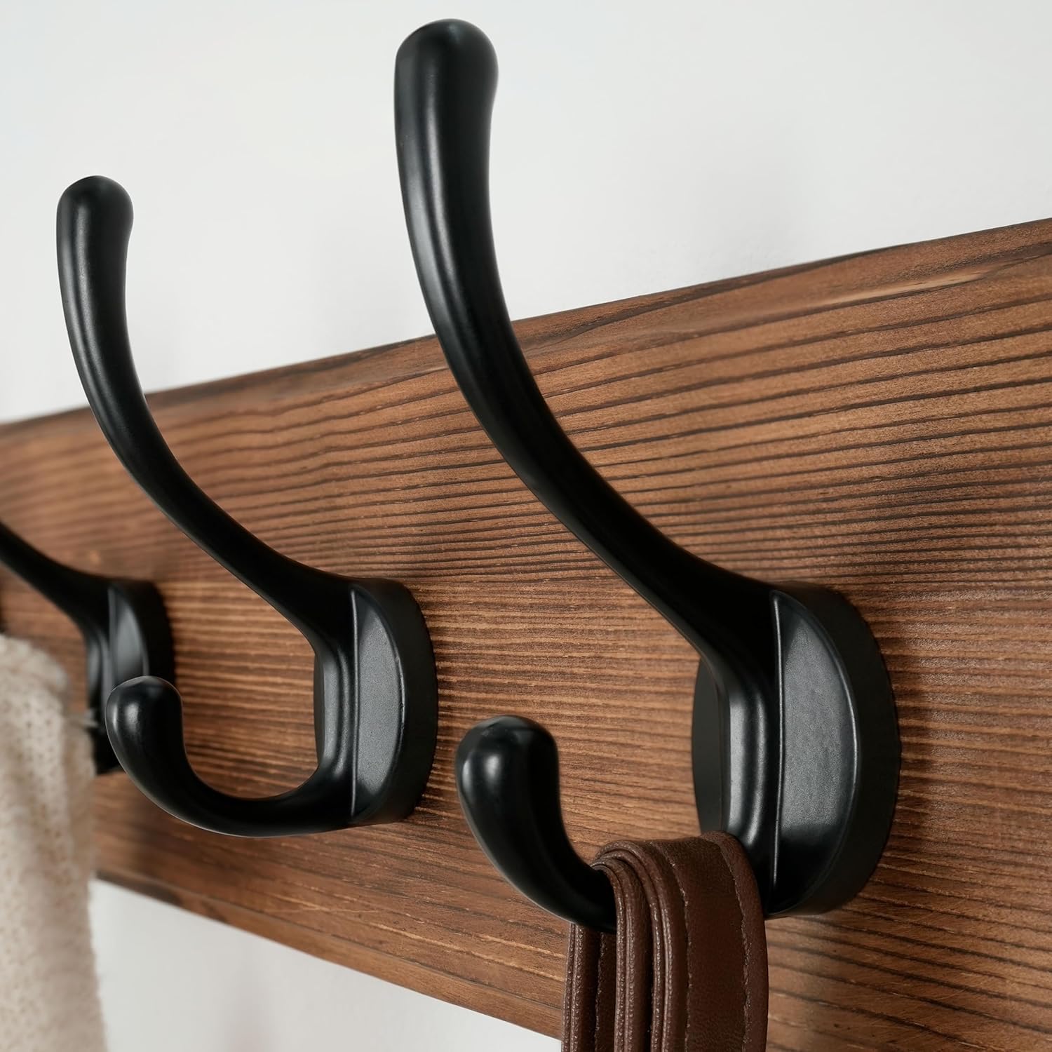 Dseap Wall Mounted Coat Rack: Patented, Heavy-Duty, 17.4" Long 5-Double-Hooks Wooden Hanger Rail