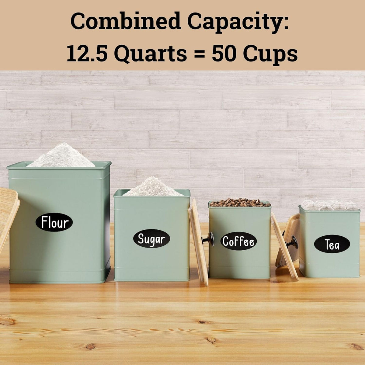 Kitchen Canisters for Countertop Set of 4 with Customizable Chalkboard Labels & Marker Pen - Big