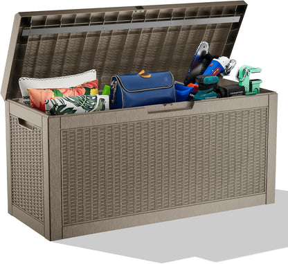 60 Gallon Resin Deck Box, Lockable Outdoor Storage Box for Patio Cushions Storage Furniture,Garden