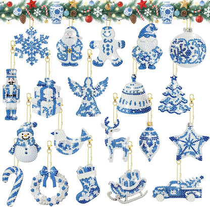 Tondiamo 20 Pcs Christmas Diamond Painting Keychain Kits 5D DIY Diamond Art Pendants Double Sided