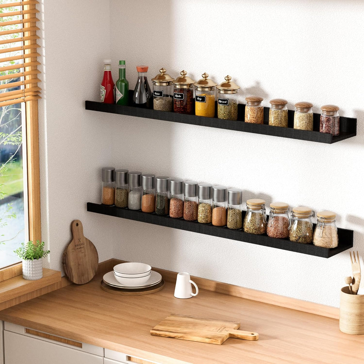 upsimples Floating Shelves for Wall, Wall Shelves for Decor Storage Set of 6, Wall Mounted Wood