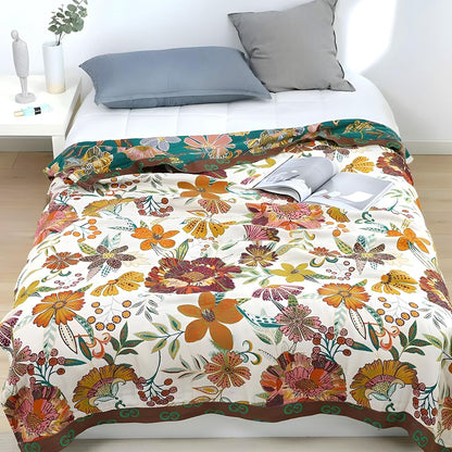 Boho Throw Blanket for Bed - 100% Pure Cotton Ultra Soft Rustic Quilt - Farmhouse Decor Bed