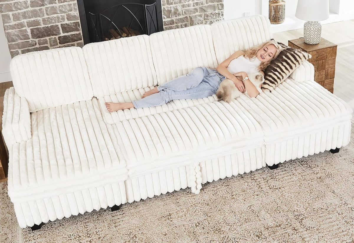 Belffin Modular Sectional Sleeper Sofa with Pull Out Couch Bed Corduroy Double Chaise with Storage