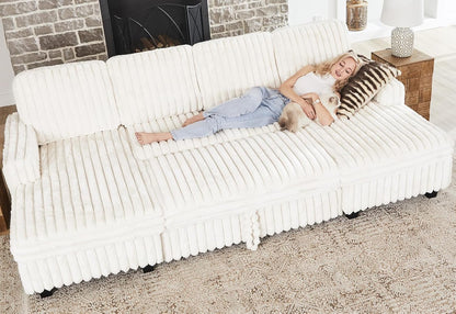 Belffin Modular Sectional Sleeper Sofa with Pull Out Couch Bed Corduroy Double Chaise with Storage