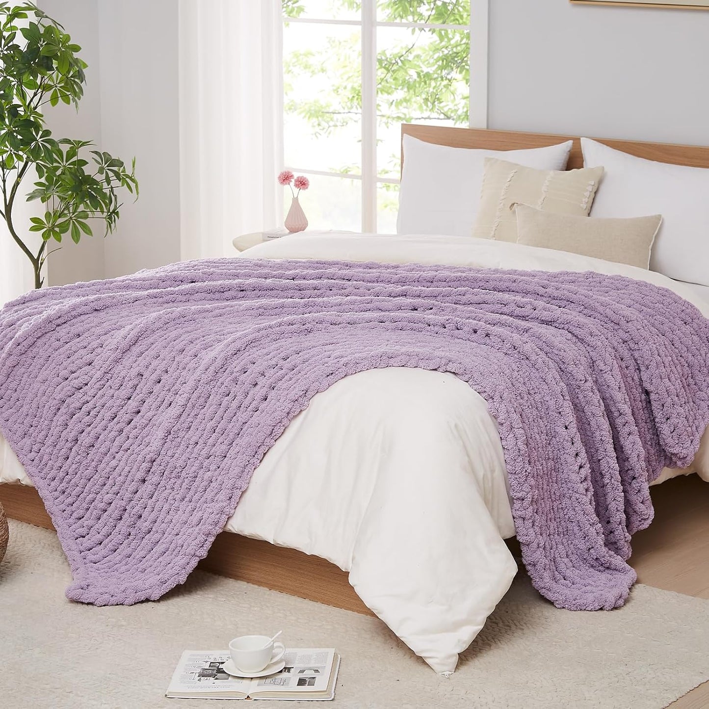 L Agusty Chunky Knit Blanket Throw: 72''x84'' Chenille Thick Knitted Throw Blanket for Bed, Couch