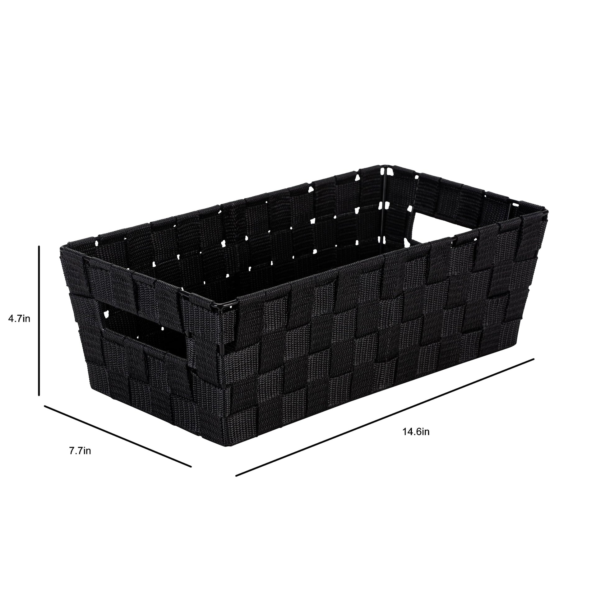 Simplify Extra Long Shelf Woven Strap Tote | Decorative Storage Basket | Built in Handles |