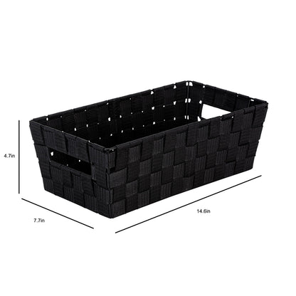 Simplify Extra Long Shelf Woven Strap Tote | Decorative Storage Basket | Built in Handles |