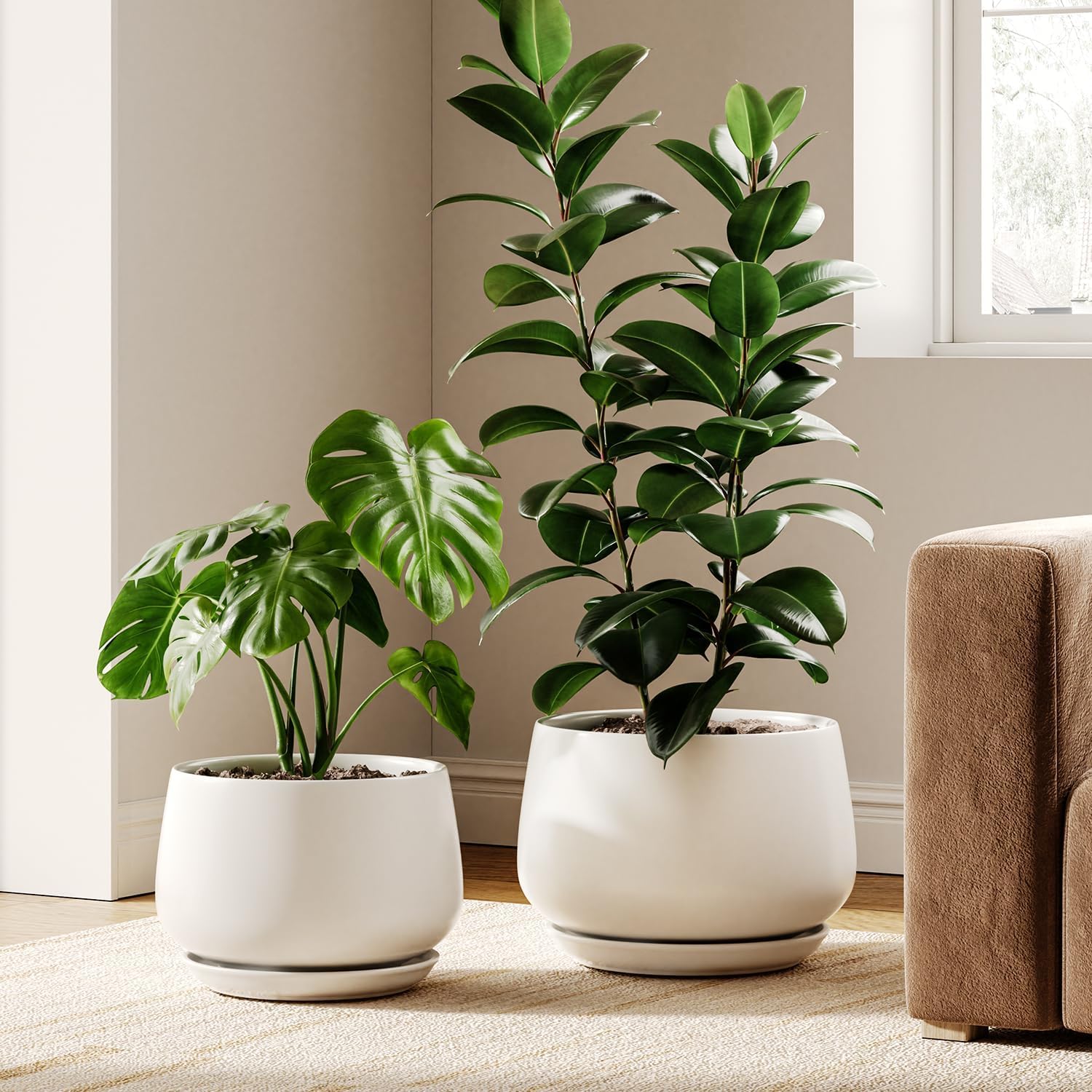 LE TAUCI Ceramic Plant Pots, Set of 2, 10 + 12 Inch Plant Pot, Elegant Planters for Indoor Plants