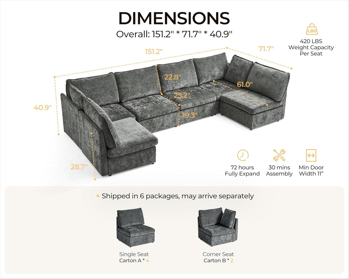 Oversized Modular Sofa Comfy Cloud Couch with Storage, Extra Deep Plush Sectional Sofa Set for