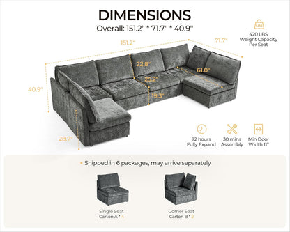 Oversized Modular Sofa Comfy Cloud Couch with Storage, Extra Deep Plush Sectional Sofa Set for