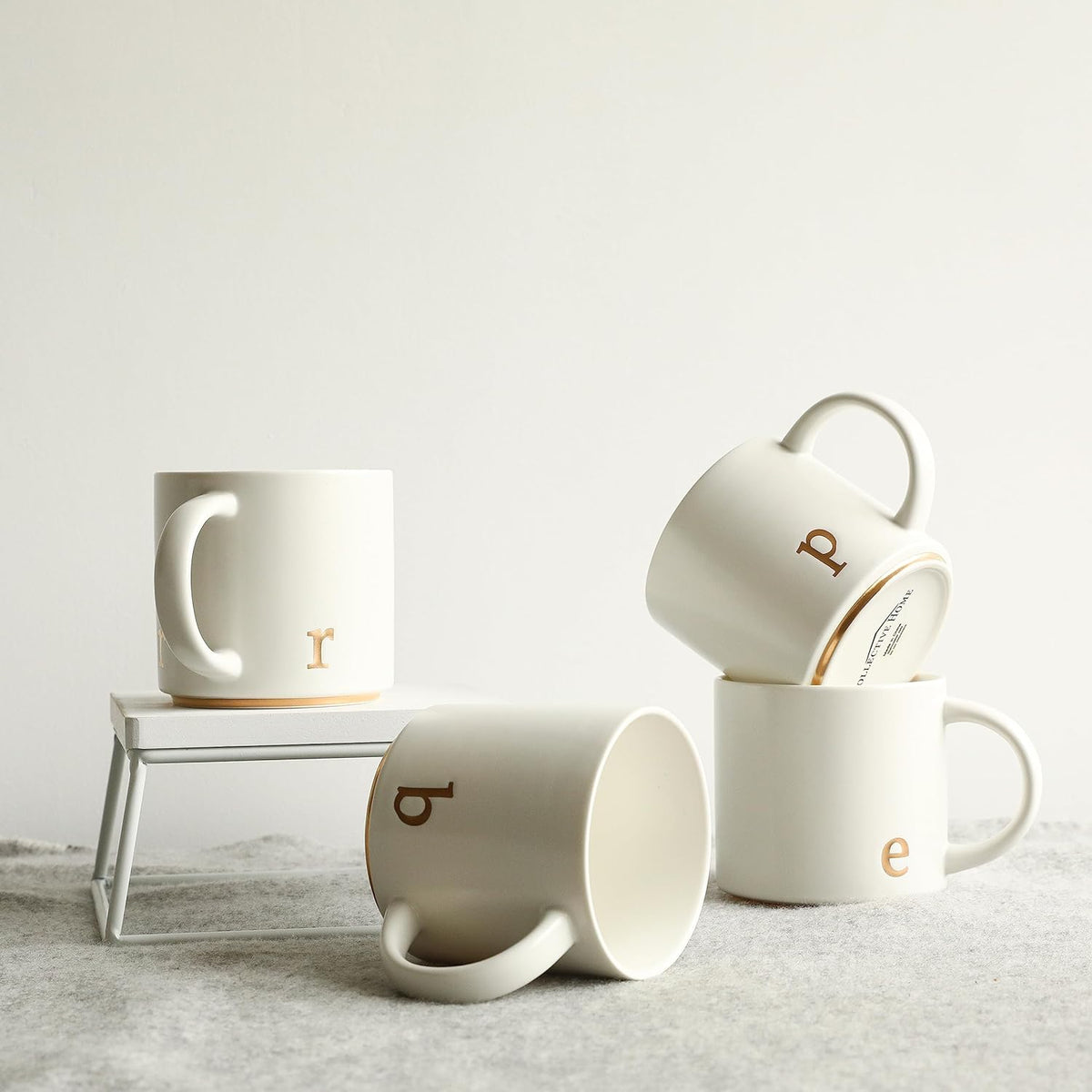 COLLECTIVE HOME - Monogram Ceramic Mugs, 15 oz Golden Initial Coffee Cups, Elegant Alphabet Tea