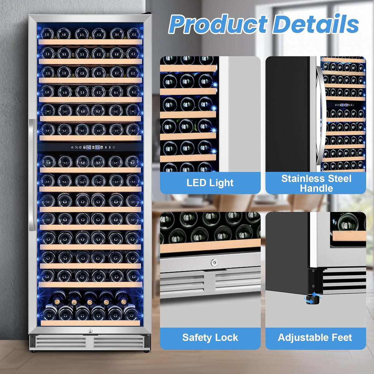 180 Bottles Wine Fridge 24 Inch Dual Zone Wine Cooler Refrigerator Freestanding Wine Refrigerator