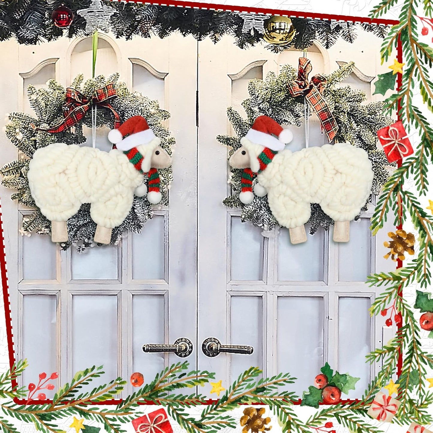 Jenaai 3 Pieces Felt Sheep Christmas Ornaments Sheep Decorative Hanging Ornaments Vintage Farm
