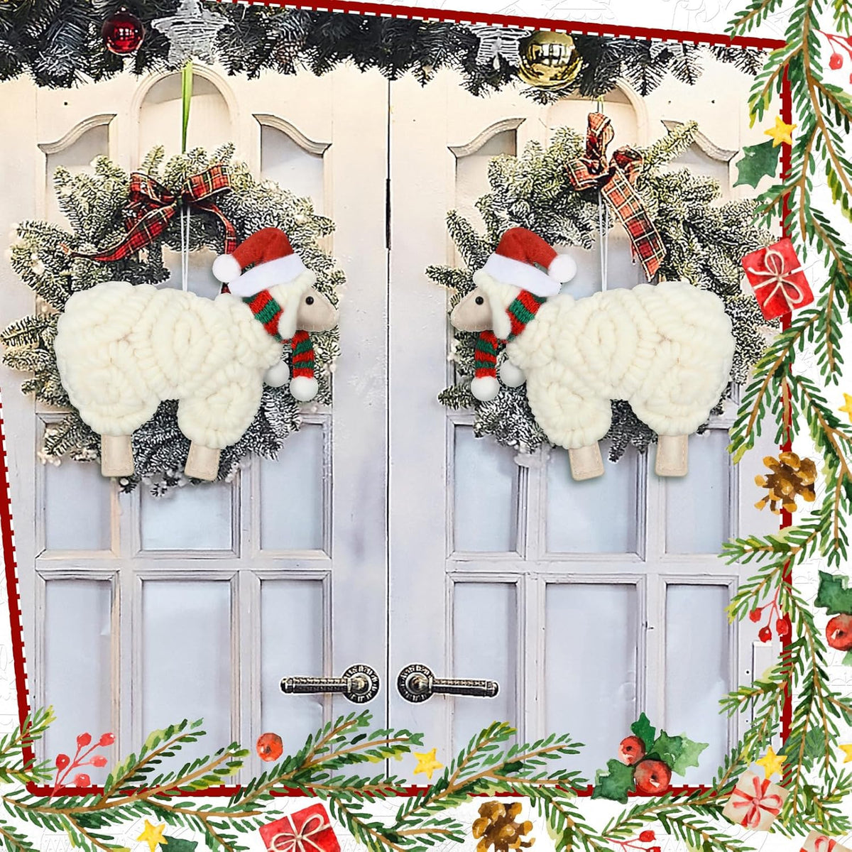 Jenaai 3 Pieces Felt Sheep Christmas Ornaments Sheep Decorative Hanging Ornaments Vintage Farm
