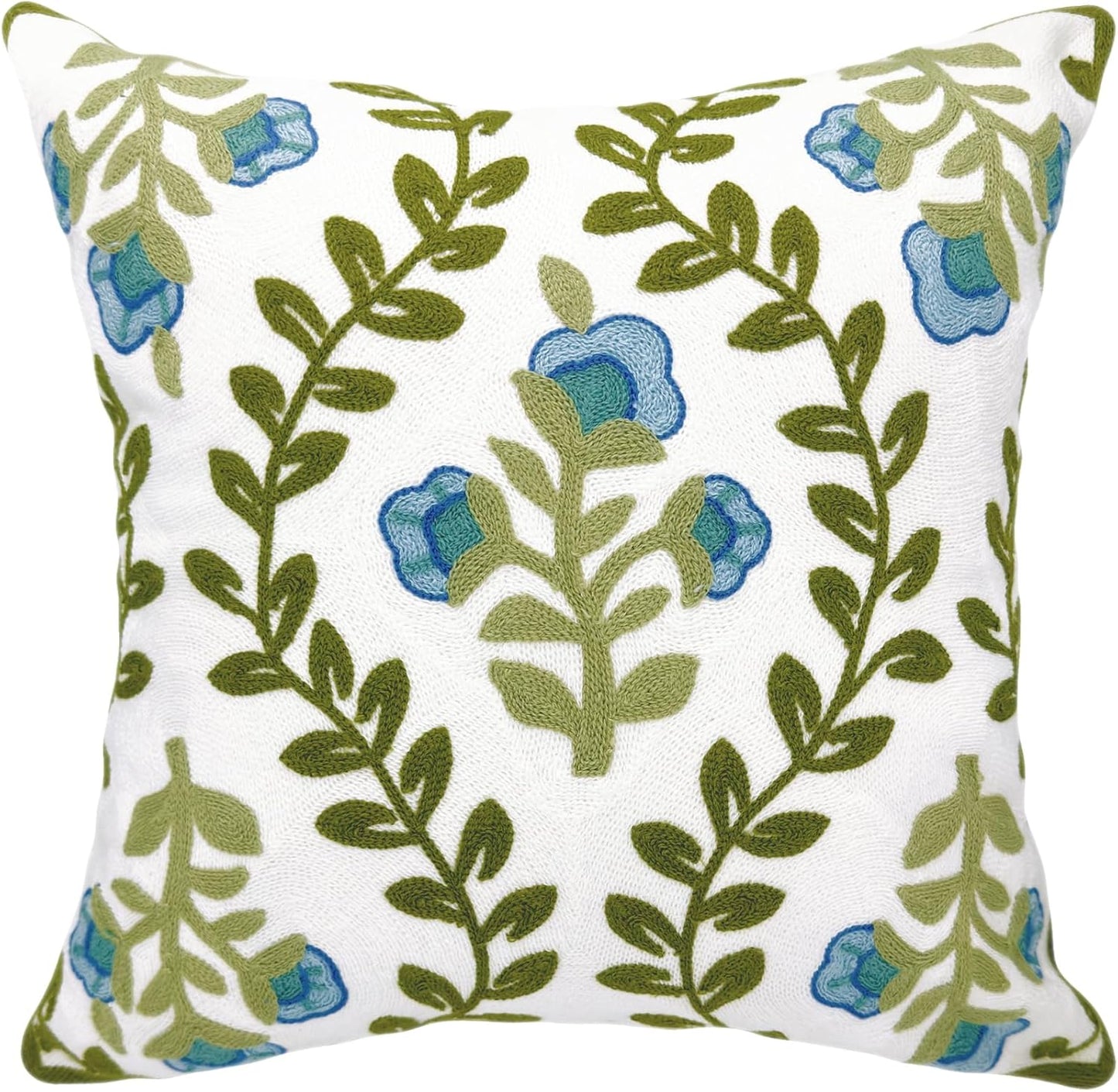 Alysheer Floral Embroidered Summer Decorative Throw Pillow Cover 18"x 18", Farmhouse Cottage Blue