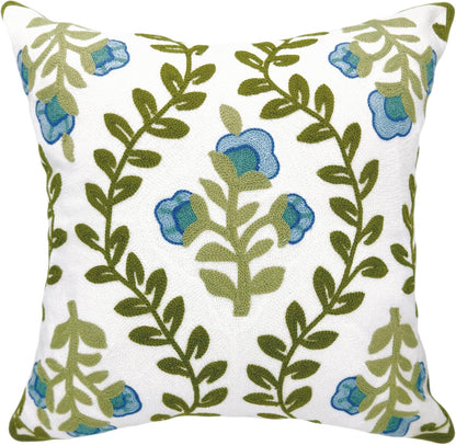 Alysheer Floral Embroidered Summer Decorative Throw Pillow Cover 18"x 18", Farmhouse Cottage Blue