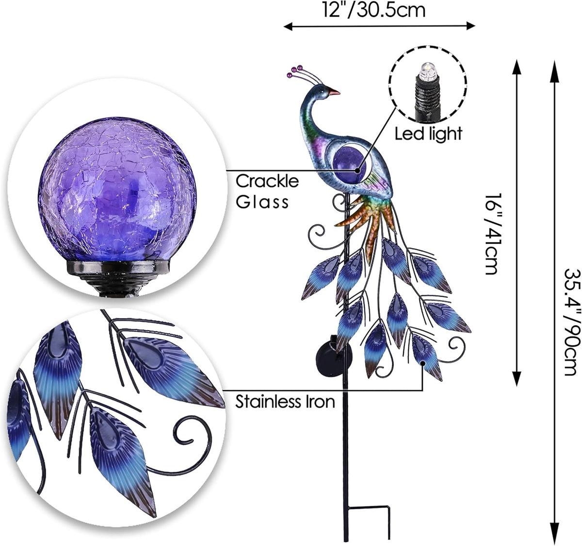 TERESA'S Collections Yard Decorations Outdoor for Garden Decor, Peacock Solar Outdoor Lights
