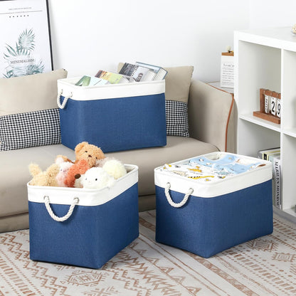Bidtakay Large Storage Baskets for Shelves 3 Pack Fabric Storage Bins for Organizing Navy Blue