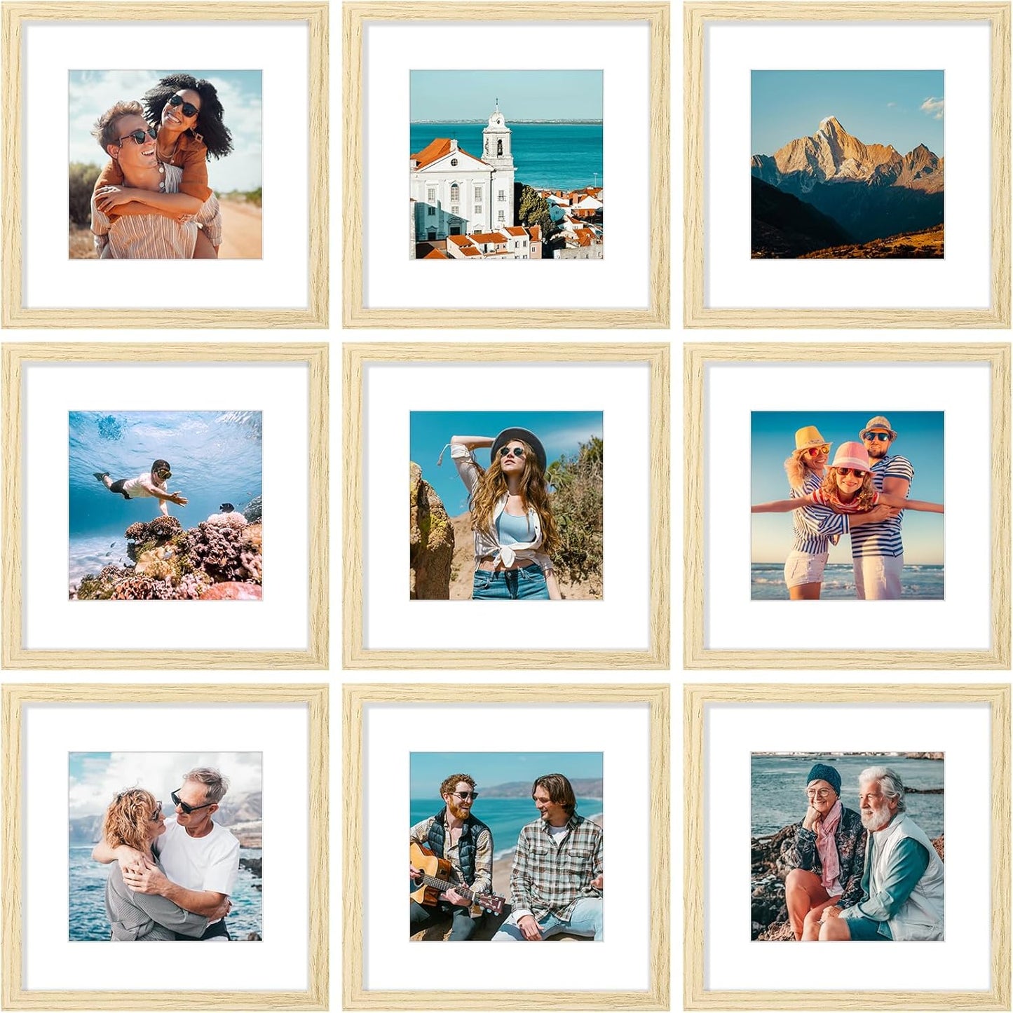 Vittanly 12x12 Picture Frames Set of 9, Shatter Resistant Plexiglass, Display 8x8 Pictures with Mat