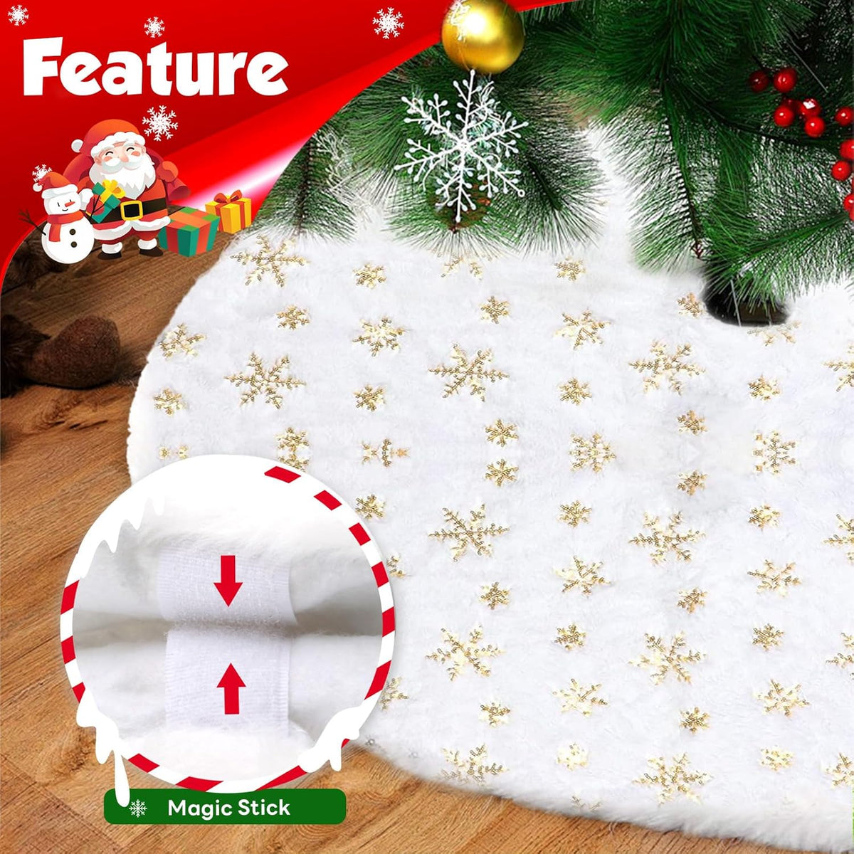 Christmas Tree Skirt 36 Inch, Holiday Part Decorations for Christmas Tree, Whit Plush Gold Sequin