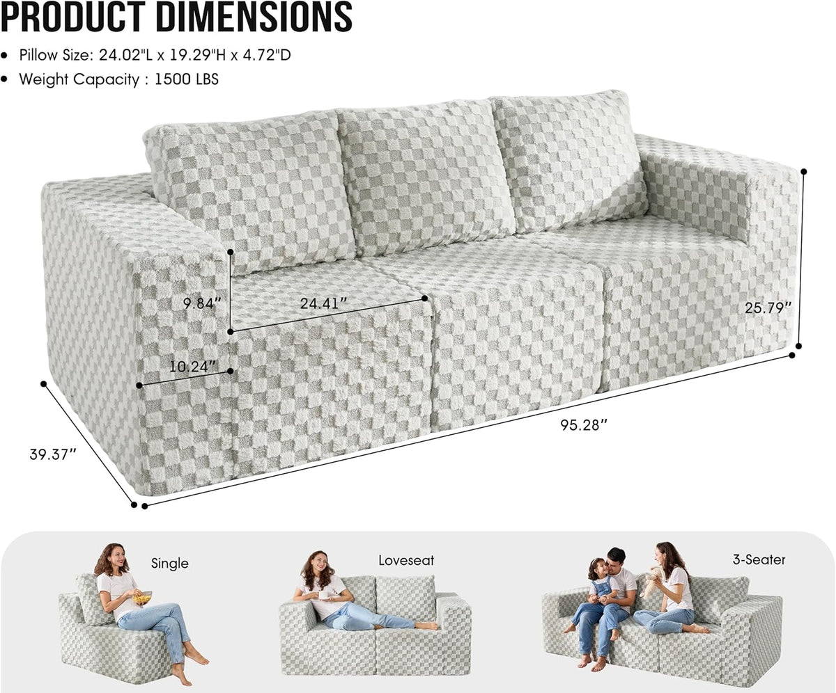 Modular Sectional Sofa 3-Seater Modular Couch with Deep Seat Memory Foam Cloud Chair with Pillows