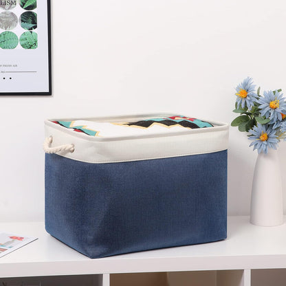 Bidtakay Fabric Storage Baskets with Handles for Organizing 16" x 11.8" x 11.8" Navy Blue Baskets