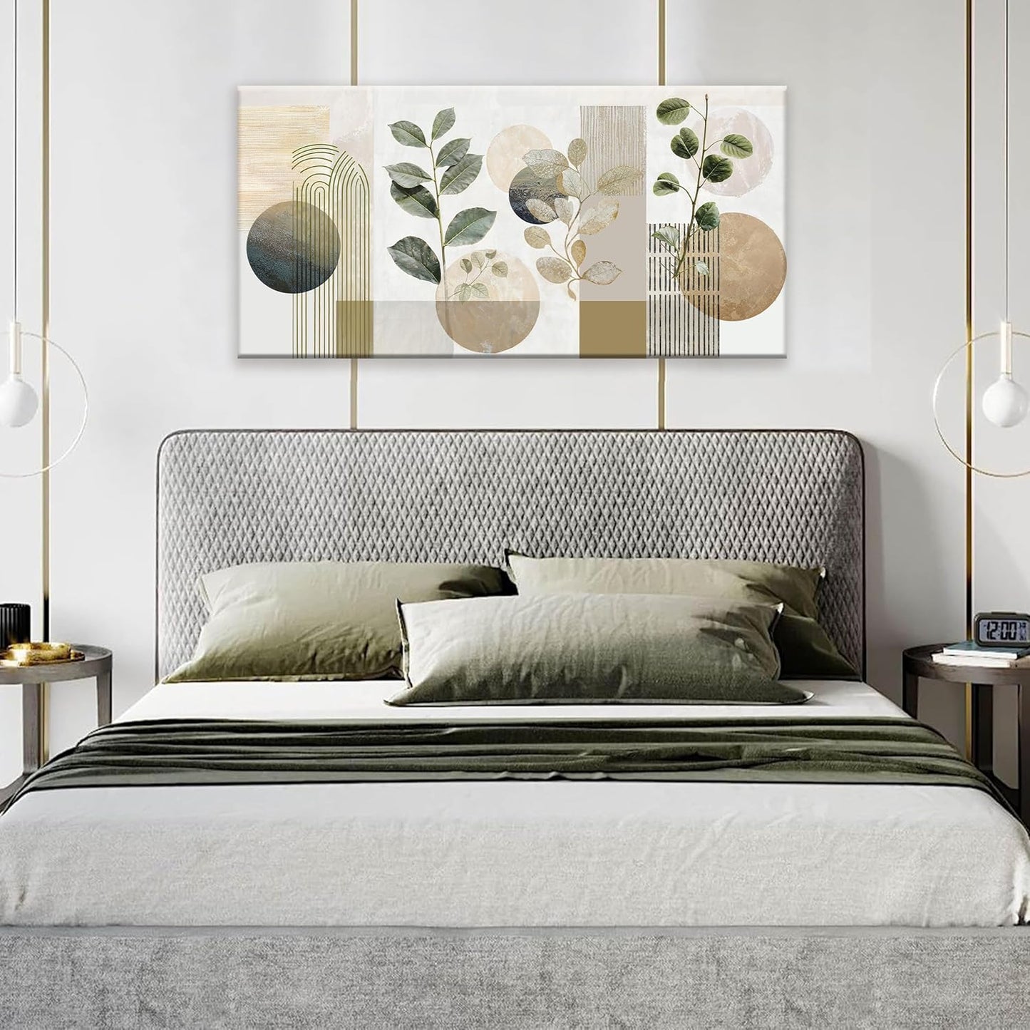TAIJXAGSG Green Boho Wall Art Minimalist Canvas Wall Art Decor Geometric Line Leaf Beige Green Wall