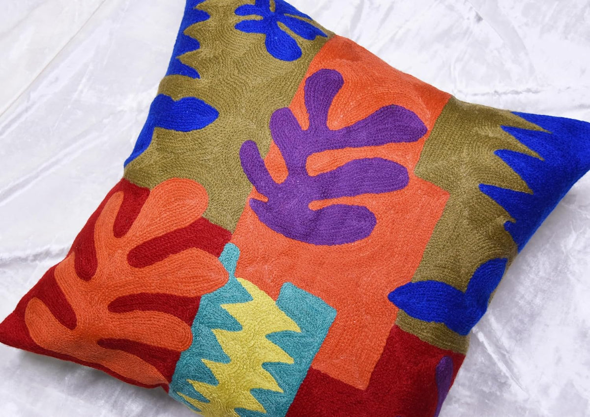 Matisse Decorative Pillow Cover Cutouts Hand Embroidered Abstract Toss Pillows Farmhouse Chair